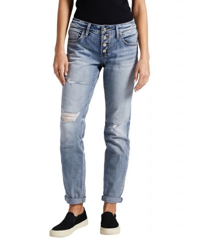 Women's Boyfriend Mid Rise Slim Leg Jeans Indigo $48.88 Jeans