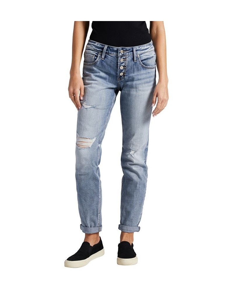 Women's Boyfriend Mid Rise Slim Leg Jeans Indigo $48.88 Jeans