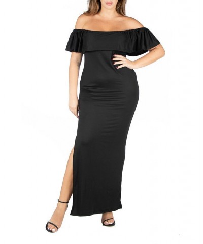 Plus Size Ruffle Off The Shoulder Maxi Dress Black $17.85 Dresses