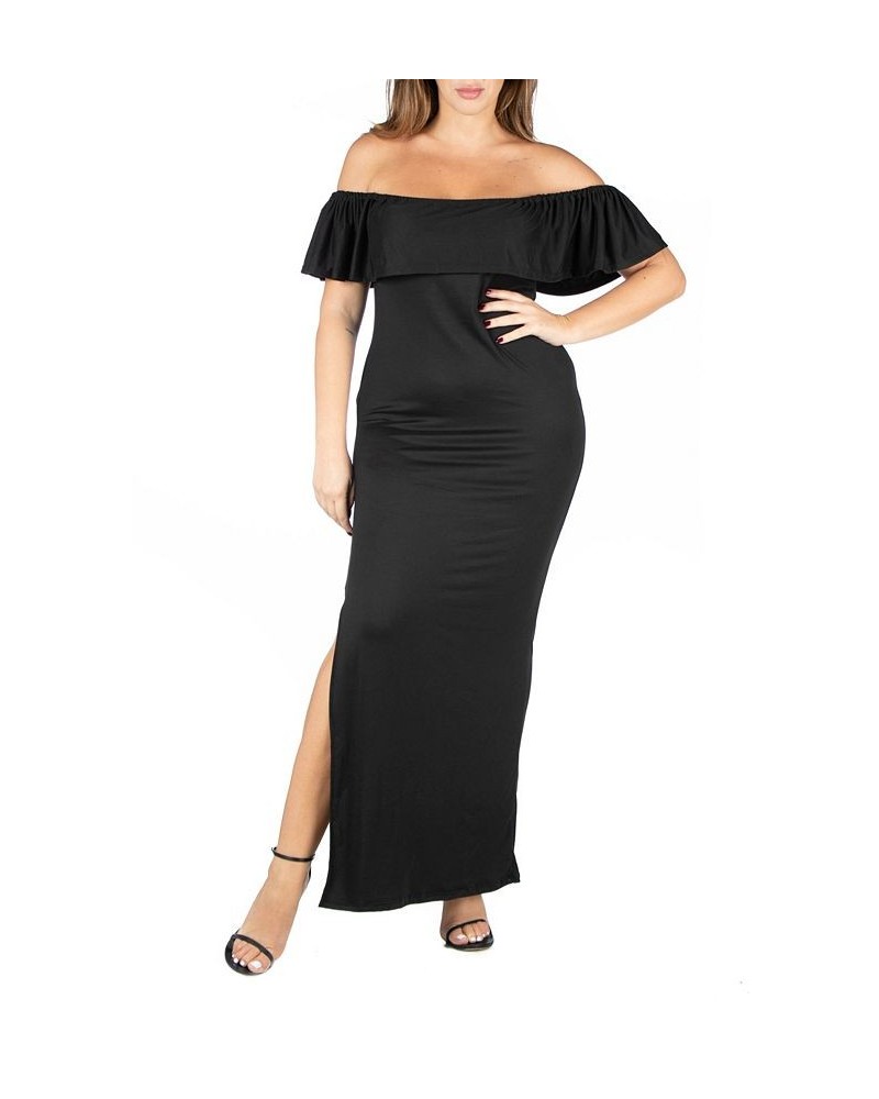 Plus Size Ruffle Off The Shoulder Maxi Dress Black $17.85 Dresses