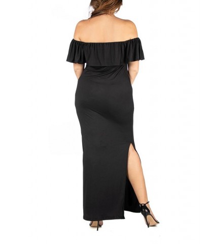 Plus Size Ruffle Off The Shoulder Maxi Dress Black $17.85 Dresses