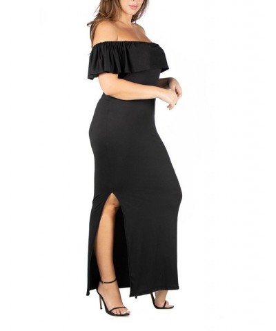 Plus Size Ruffle Off The Shoulder Maxi Dress Black $17.85 Dresses