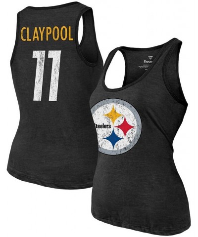 Women's Chase Claypool Heathered Black Pittsburgh Steelers Name Number Tri-Blend Tank Top Black $22.00 Tops