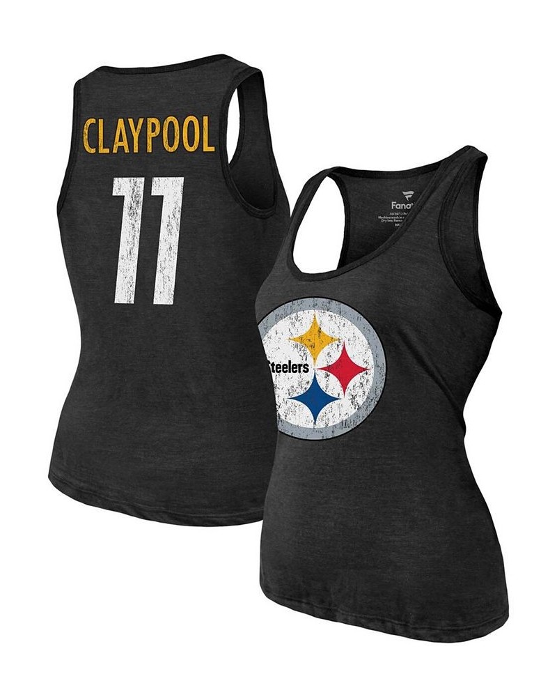 Women's Chase Claypool Heathered Black Pittsburgh Steelers Name Number Tri-Blend Tank Top Black $22.00 Tops