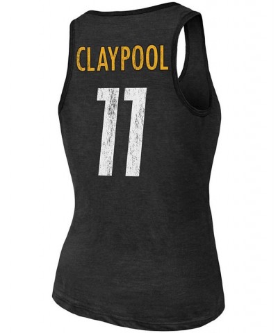 Women's Chase Claypool Heathered Black Pittsburgh Steelers Name Number Tri-Blend Tank Top Black $22.00 Tops