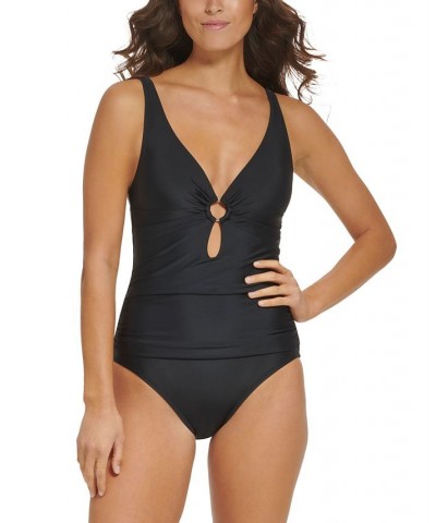 Women's Ring Hardware Cutout One Piece Swimsuit Black $53.10 Swimsuits