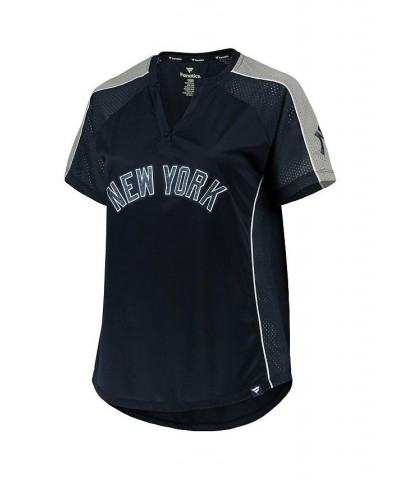 Women's Navy New York Yankees Plus Size Diva Notch Neck Raglan T-shirt Navy $36.00 Tops