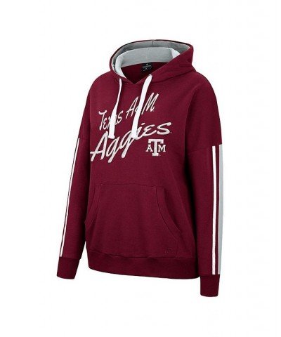 Women's Maroon Texas A&M Aggies Serena Oversized Sleeve Striping V-Neck Pullover Hoodie Maroon $26.04 Sweatshirts