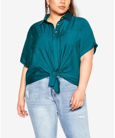 Plus Size Trendy Relaxed Summer Shirt Blue $47.50 Tops