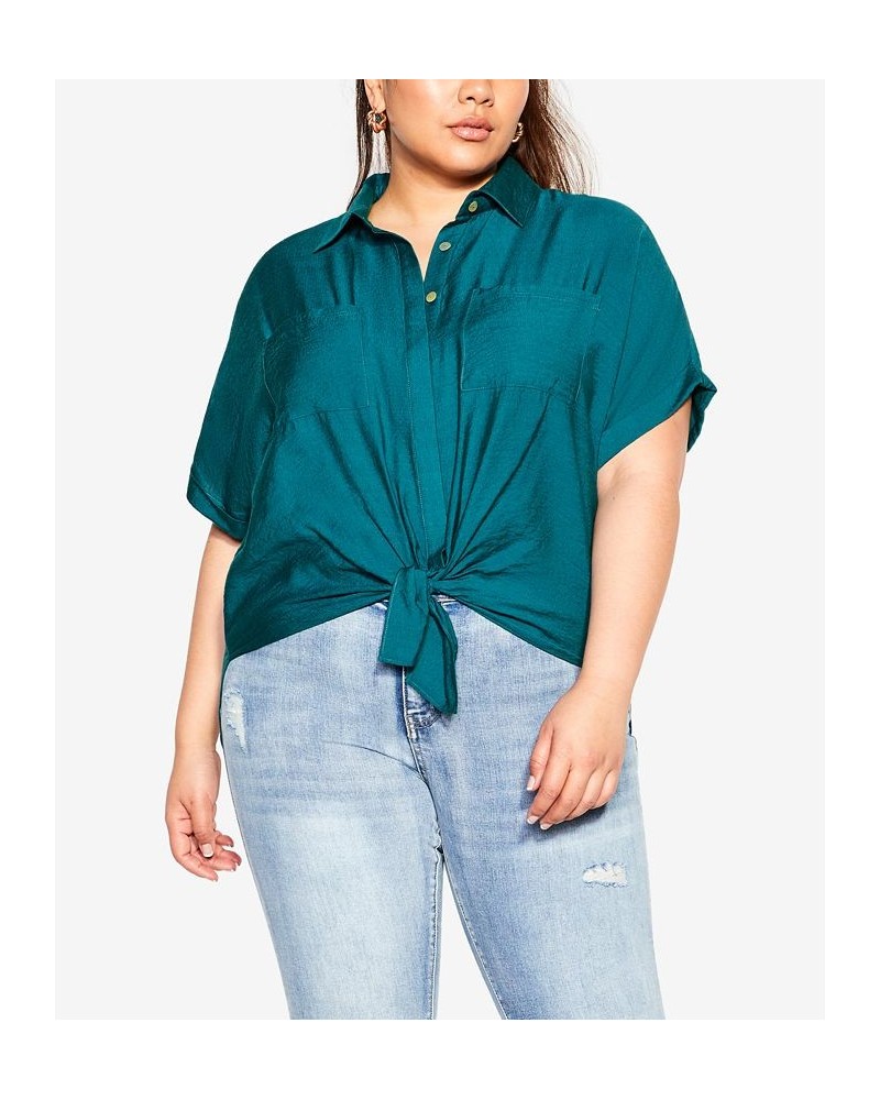 Plus Size Trendy Relaxed Summer Shirt Blue $47.50 Tops