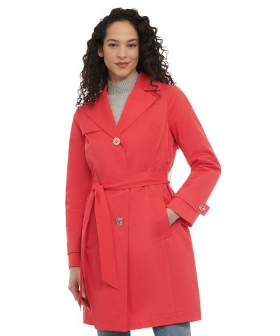 Women's Petite Single-Breasted Belted Trench Coat Pink $44.02 Coats