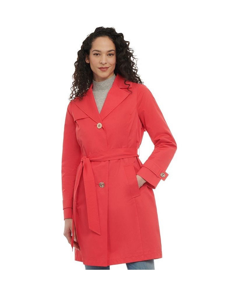 Women's Petite Single-Breasted Belted Trench Coat Pink $44.02 Coats