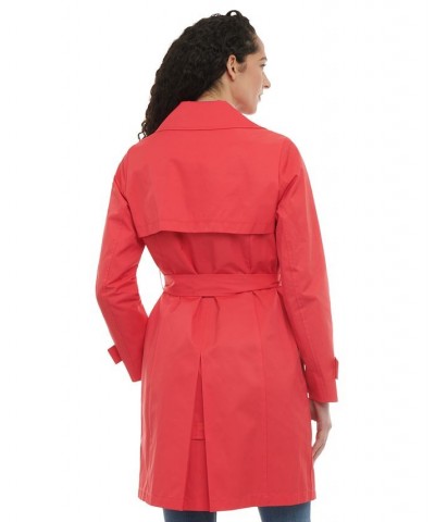 Women's Petite Single-Breasted Belted Trench Coat Pink $44.02 Coats