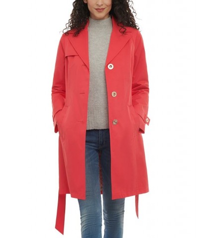 Women's Petite Single-Breasted Belted Trench Coat Pink $44.02 Coats