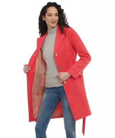 Women's Petite Single-Breasted Belted Trench Coat Pink $44.02 Coats