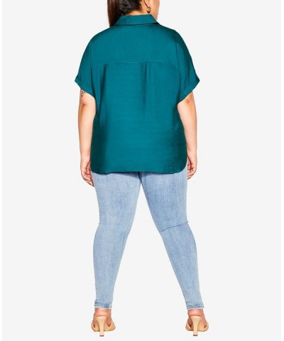 Plus Size Trendy Relaxed Summer Shirt Blue $47.50 Tops