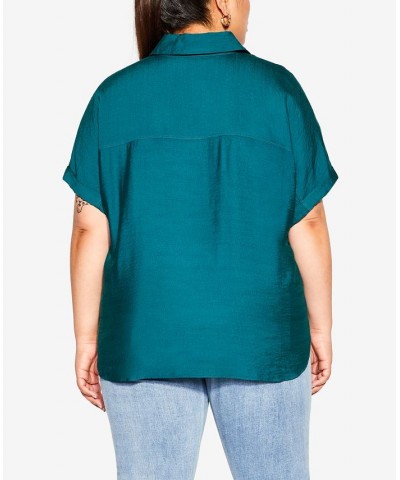 Plus Size Trendy Relaxed Summer Shirt Blue $47.50 Tops