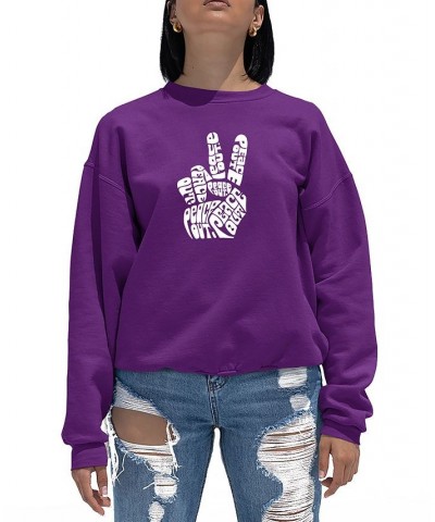 Women's Crewneck Word Art Peace Out Sweatshirt Top Purple $24.00 Tops