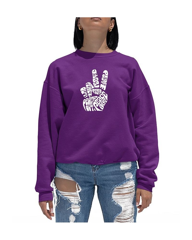 Women's Crewneck Word Art Peace Out Sweatshirt Top Purple $24.00 Tops