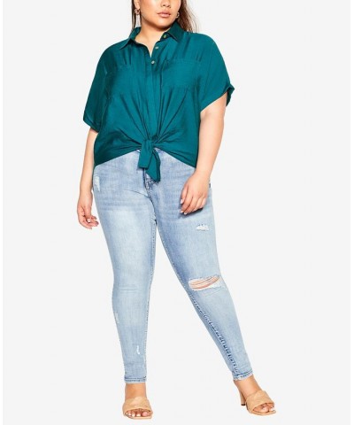 Plus Size Trendy Relaxed Summer Shirt Blue $47.50 Tops