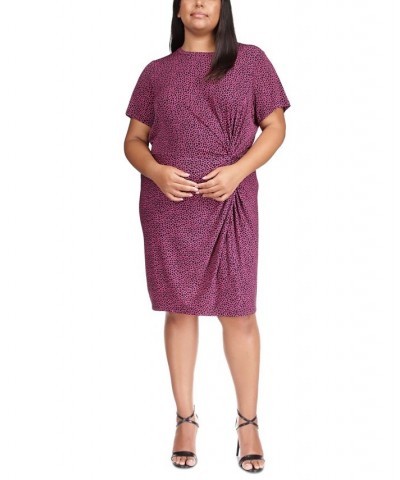 Plus Size Short-Sleeve Twist-Front Dress Cerise $21.54 Dresses