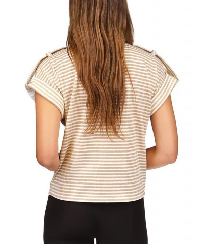 Women's Metallic-Stripe Epaulette Top White/ Gold $36.08 Tops