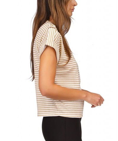 Women's Metallic-Stripe Epaulette Top White/ Gold $36.08 Tops