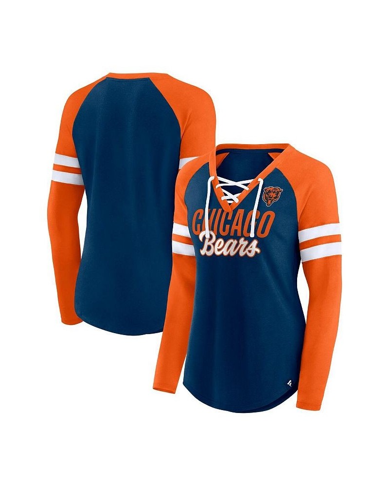 Women's Branded Navy Orange Chicago Bears True to Form Raglan Lace-Up V-Neck Long Sleeve T-shirt Navy, Orange $32.44 Tops