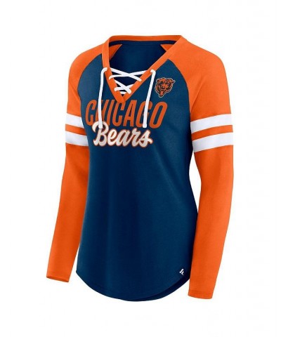 Women's Branded Navy Orange Chicago Bears True to Form Raglan Lace-Up V-Neck Long Sleeve T-shirt Navy, Orange $32.44 Tops