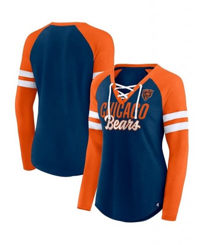 Women's Branded Navy Orange Chicago Bears True to Form Raglan Lace-Up V-Neck Long Sleeve T-shirt Navy, Orange $32.44 Tops