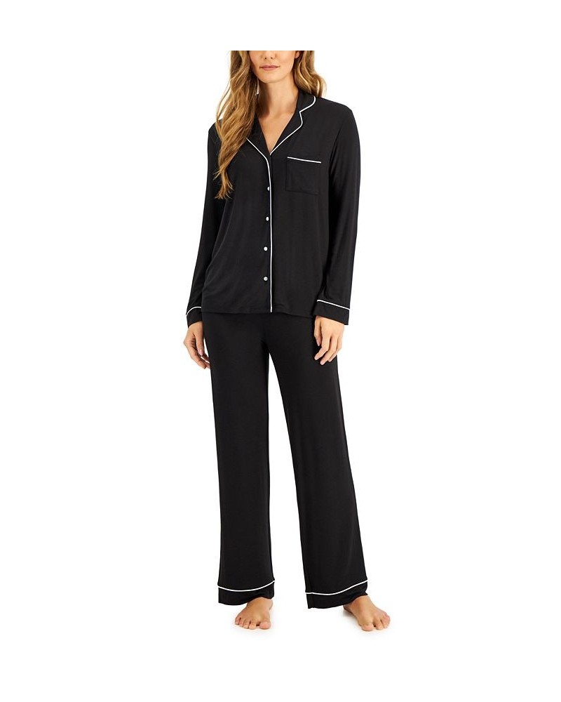 Notch Collar Pajama Set Black $16.72 Sleepwear