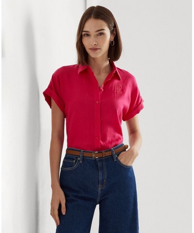 Women's Linen Short-Sleeve Shirt Sport Pink $48.75 Tops