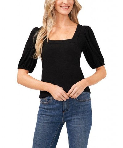 Women's Square Neck Knit Top Black $24.52 Tops