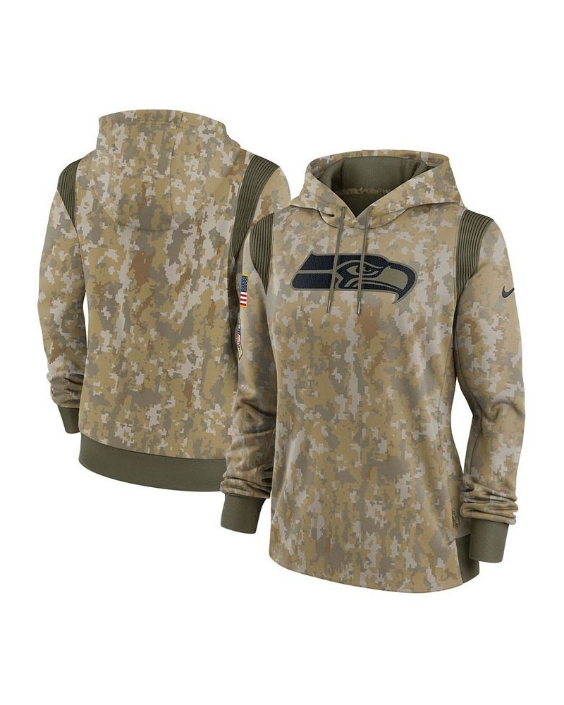 Women's Olive Seattle Seahawks 2021 Salute To Service Therma Performance Pullover Hoodie Olive $40.80 Sweatshirts