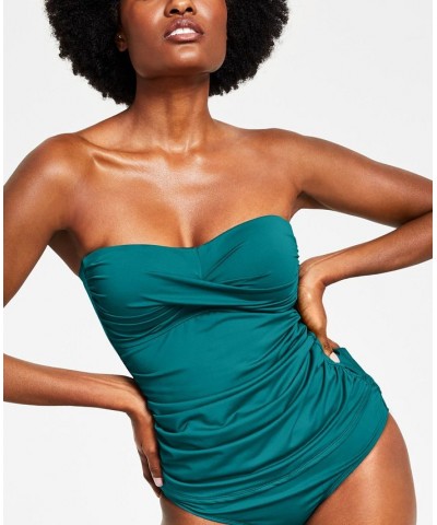 Twist-Front Ruched Tankini Top Ocean Green $32.90 Swimsuits