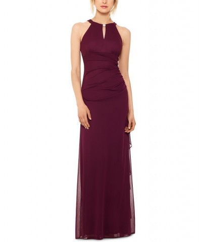 Petite Ruched Embellished Gown Garnet Red $56.76 Dresses