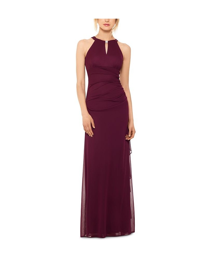 Petite Ruched Embellished Gown Garnet Red $56.76 Dresses