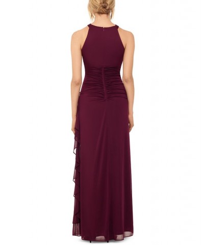 Petite Ruched Embellished Gown Garnet Red $56.76 Dresses