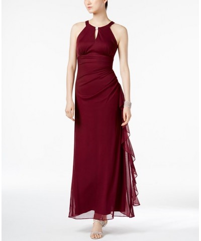 Petite Ruched Embellished Gown Garnet Red $56.76 Dresses