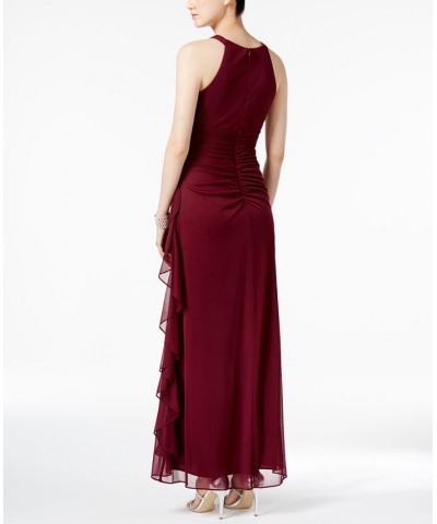 Petite Ruched Embellished Gown Garnet Red $56.76 Dresses