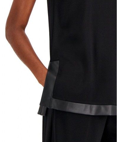 Women's Faux-Leather Trim Mock Neck Tunic Anne Black $14.80 Tops