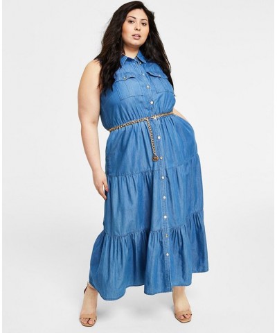 Plus Size Tiered Sleeveless Dress Light Cadet Wash $71.75 Dresses