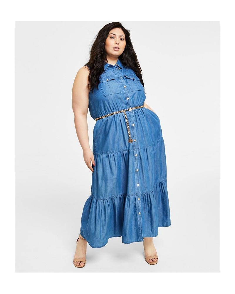 Plus Size Tiered Sleeveless Dress Light Cadet Wash $71.75 Dresses