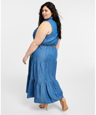 Plus Size Tiered Sleeveless Dress Light Cadet Wash $71.75 Dresses