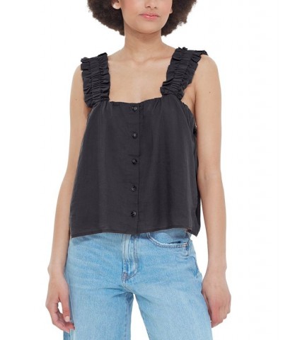 Women's Ruffled-Strap Button-Front Camisole Black $16.25 Tops