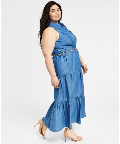 Plus Size Tiered Sleeveless Dress Light Cadet Wash $71.75 Dresses