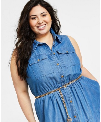 Plus Size Tiered Sleeveless Dress Light Cadet Wash $71.75 Dresses