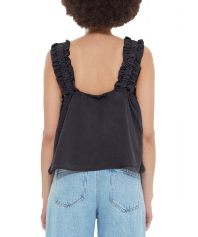 Women's Ruffled-Strap Button-Front Camisole Black $16.25 Tops