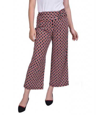 Women's Cropped Pull On with Faux Belt Pants Black, White Stripe $14.88 Pants