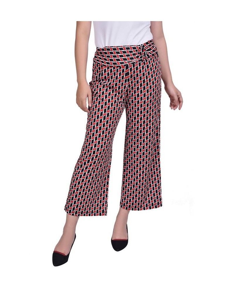 Women's Cropped Pull On with Faux Belt Pants Black, White Stripe $14.88 Pants